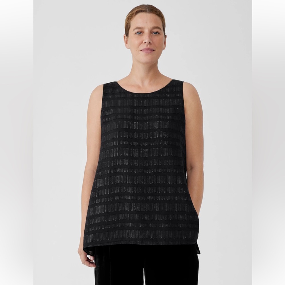 NWT EILEEN FISHER Sheer Silk Glimmer Ballet Neck Tank